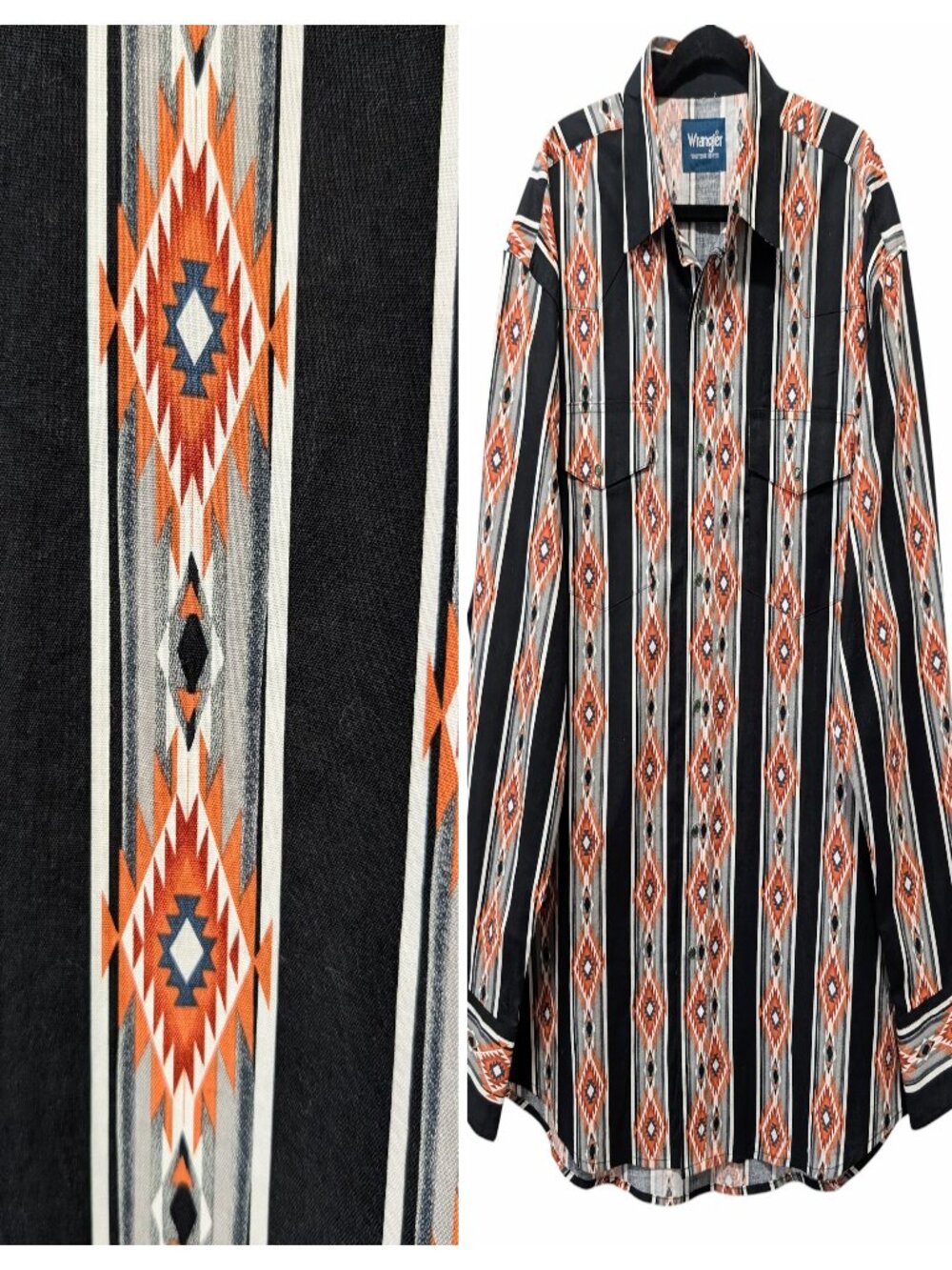 Wrangler Mens Size XL Checotah Aztec Print Pearl Snap Western Long Sleeve Shirt